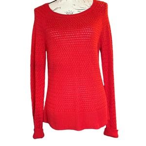 American Eagle Outfitters Womens S/P Open Weave Round Neck 1/4 Zip Red Sweater